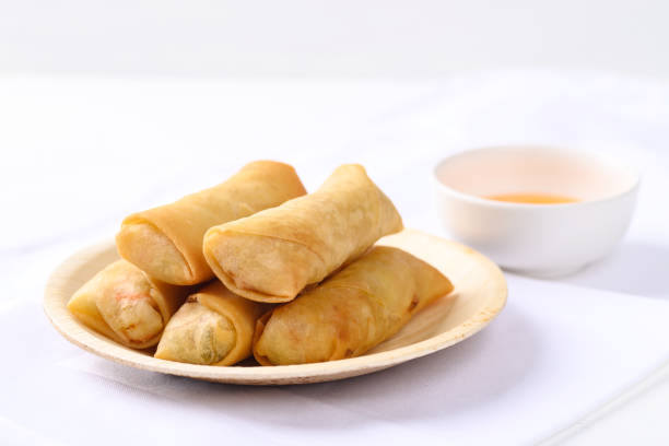istock Asian deep fried spring roll filling with tofu, cabbage, carrot and glass noodle 1367449773