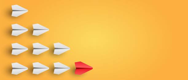 istock Individuality concept. Individual and unique leader red paper plane flies to the side. Vector 1367455881