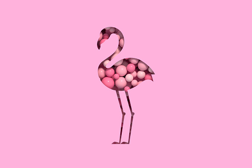 3d rendering of Flamingo, minimal summer and travel concept on pink background