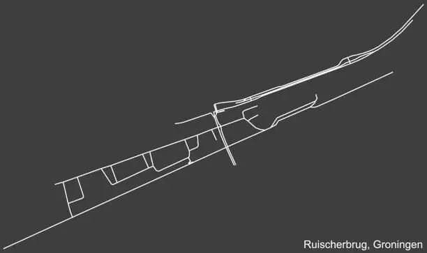 Vector illustration of Street roads map of the RUISCHERBRUG NEIGHBORHOOD, GRONINGEN