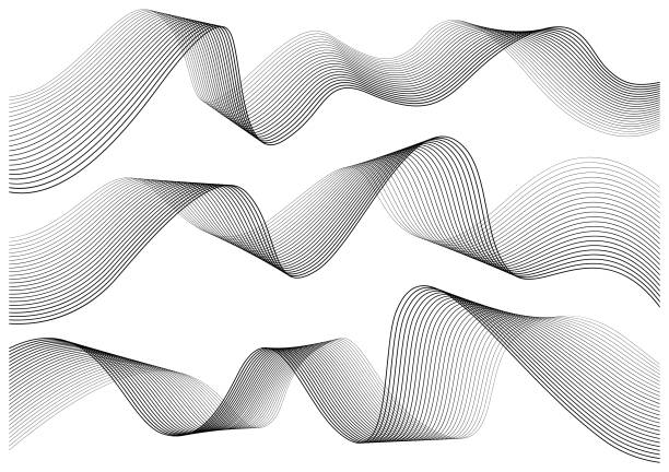 Abstract graphic waves Set of vector abstract graphic wave patterns. striped ribbon stock illustrations