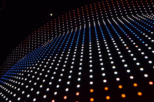 istock Abstract background. White, red, blue light dots on black background, high technology, big data, ai 1367469471