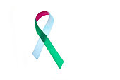 Three-color ribbon for the World rare disease day on white background. 28 of February.