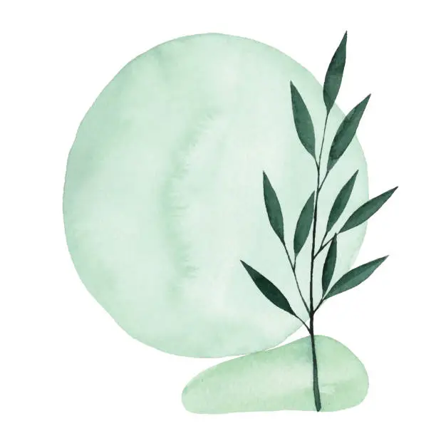 Vector illustration of Watercolor Green Abstract Background with Plant