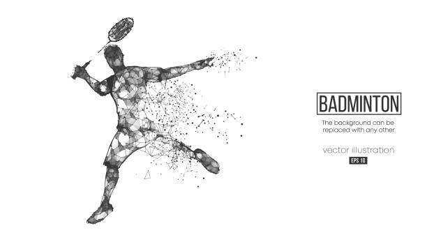 istock Abstract silhouette of a wireframe badminton player from particles on the background 1367479672