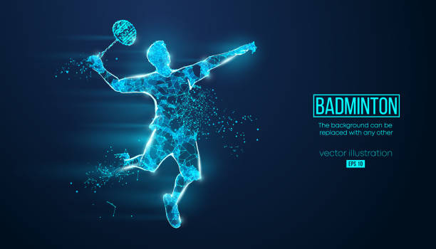 Abstract silhouette of a wireframe badminton player from particles on the background Abstract silhouette of a wireframe badminton player from particles on the background. Convenient organization of eps file. Vector illustartion. badminton stock illustrations