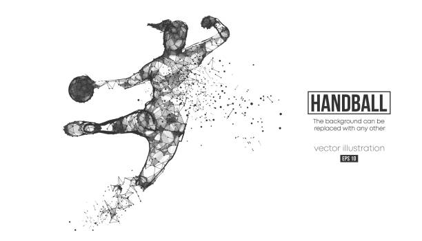 Abstract silhouette of a wireframe handball player from particles on the background. Convenient organization of eps file. Vector illustartion. Thanks for watching Abstract silhouette of a wireframe handball player from particles on the background. Convenient organization of eps file. Vector illustartion. handball stock illustrations