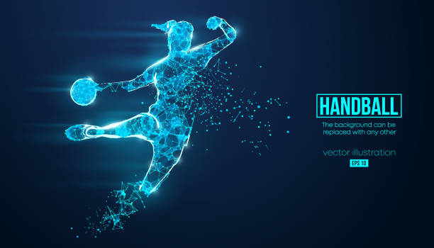 istock Abstract silhouette of a wireframe handball player from particles on the background. Convenient organization of eps file. Vector illustartion. Thanks for watching 1367480902