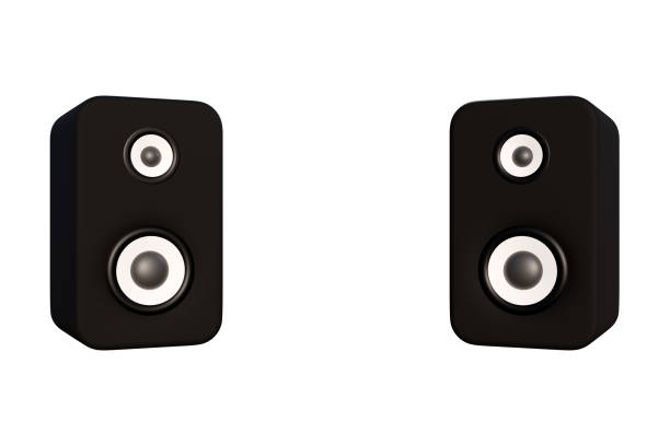 istock Realistic black and white colored music speakers on white background. Minimalism concept. 3d rendering 1367481905