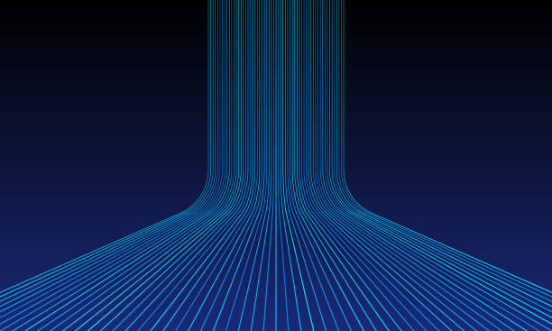 Blue lines rise up to horizon in dark background. Blue lines rise up to horizon in dark background. parallel stock illustrations