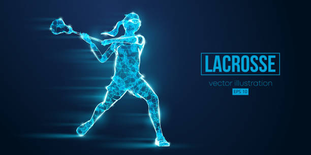 istock Abstract silhouette of a wireframe lacrosse player from particles on the blue background. Convenient organization of eps file. Vector illustartion. Thanks for watching 1367483256
