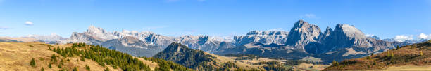 istock Hyper panorama of Langkofel Group mountains view from Seiser Alm plateau 1367484960
