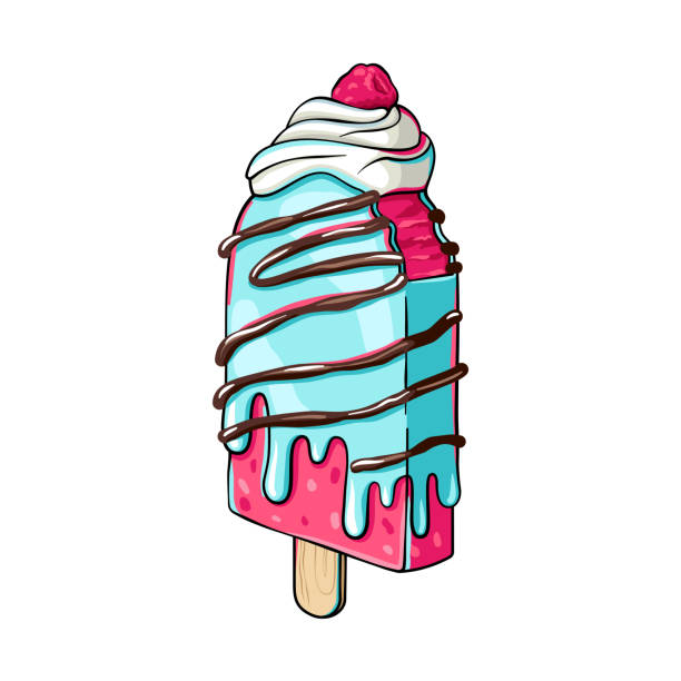 ilustraciones, imágenes clip art, dibujos animados e iconos de stock de helado de frutas  - ice cream missing bite biting melting