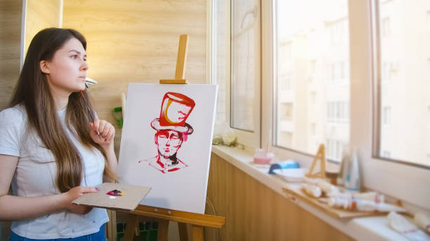 istock Process of creating portrait with acrylic paints. 1367495351