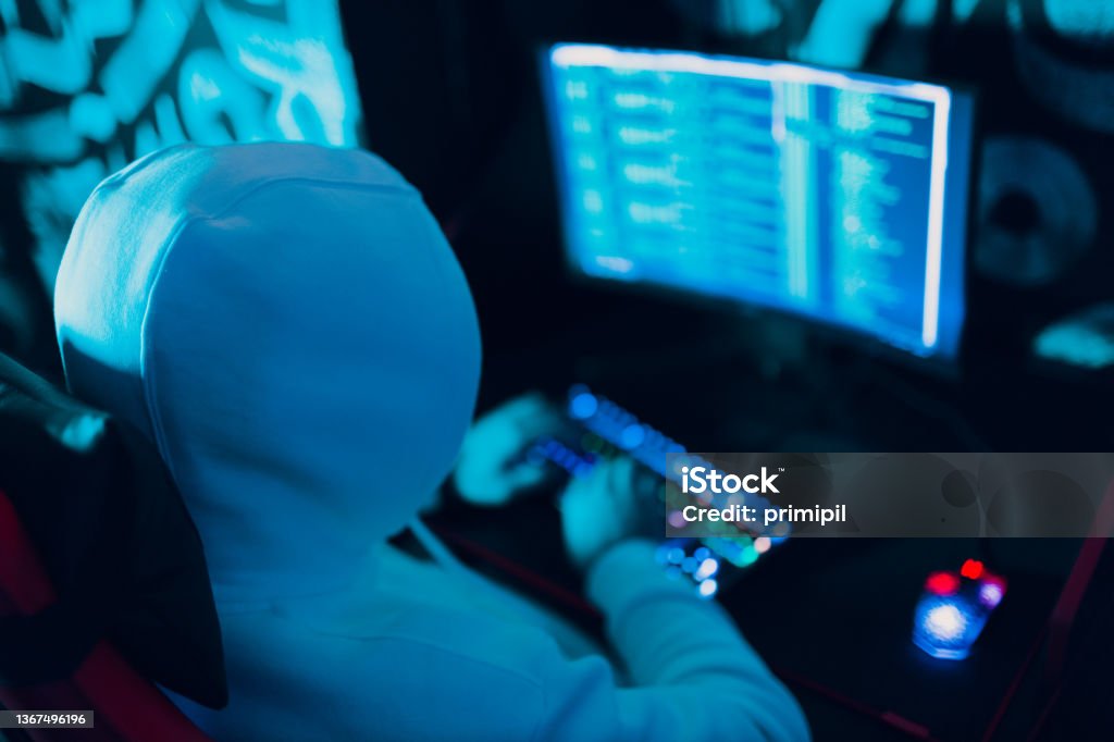 Hacker Using Computer Malware Software And Hacking Binary Code Digital ...
