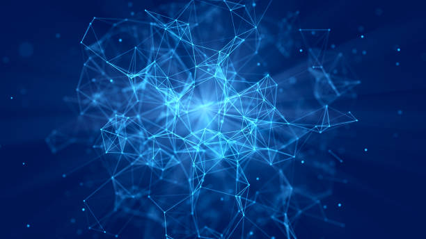 istock Electronic block of information dissemination. The movement of triangular figures in a structural connection. 3D rendering 1367496542