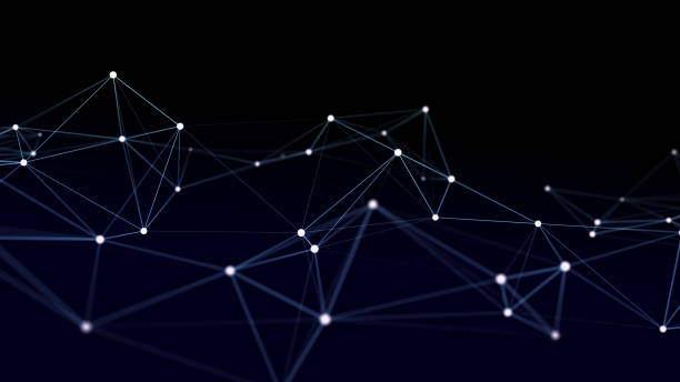 istock Distribution of lines and points in space. Digital background of data network connection. 3D rendering. 1367497332