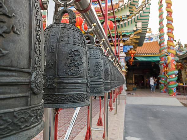 istock Old bells lined up in a row Inside the Magical Monkey Shrine Sun Wukong Shrine has many ancient architectures. Anonymous people come to pay their respects 1367500485