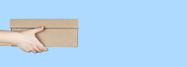 istock Large cardboard box in hands on blue background 1367504468
