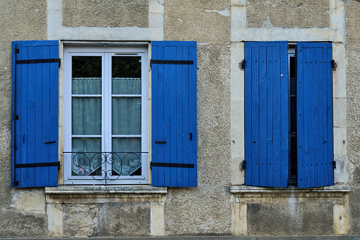 Saint Jean de Luz facades in New Aquitaine, Atlantic Pyrenees in French Basque Country of France