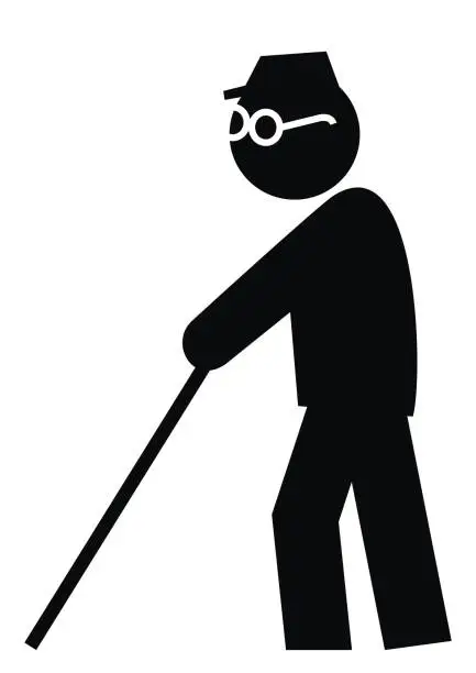 Vector illustration of Blind man with walking cane, eps.