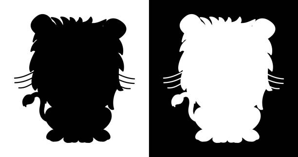 cień siedzącego lwa na czarno-białym tle - wektor - brunatny miś stock illustrations