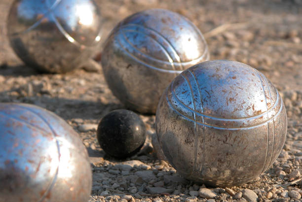istock Boules balls on boules court, close-up 1367510118