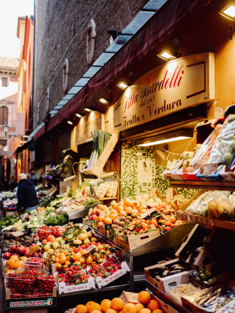 Farmers market in Bologna with fruit and vegetables stock photo