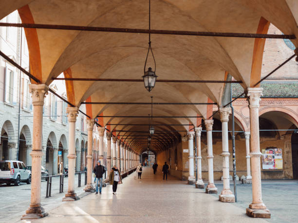 Archway and streets of Bologna, Italy stock photo