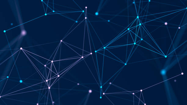 istock Distribution of lines and points in space. Digital background of data network connection. 3D rendering. 1367512667