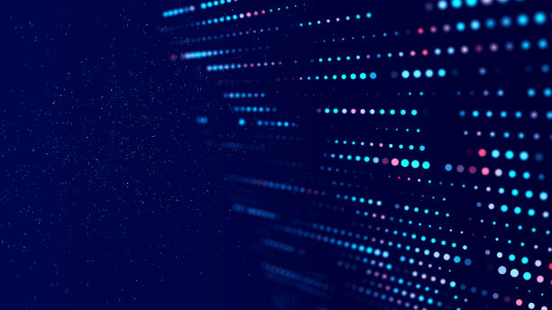 Digital background with movement of glowing particles. Complex technologies of big data. 3D rendering.