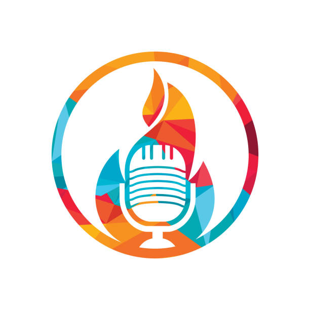 szablon projektu logo fire podcast. - log fire audio stock illustrations