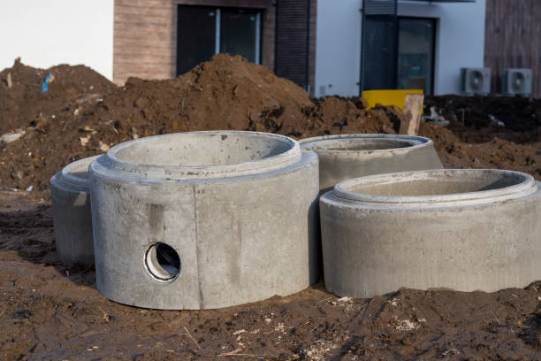 istock Concrete drainage pipe on a construction stacked sewage water system 1367516641