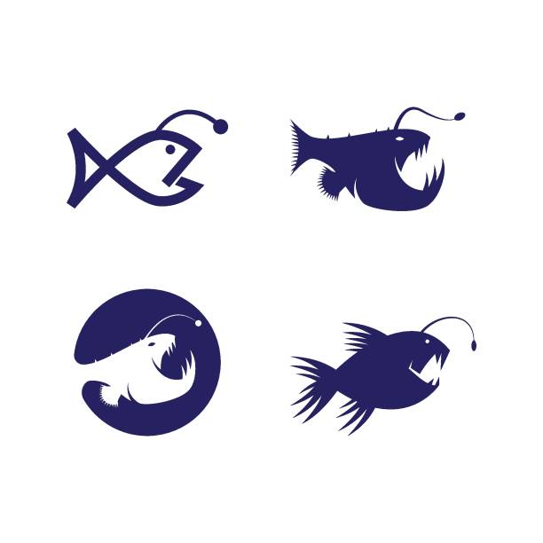 ilustrações de stock, clip art, desenhos animados e ícones de angler fish logo - anglerfish