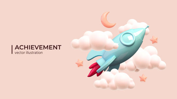 Rocket ship in space around the planets. Realistic rocket 3d icon. vector art illustration