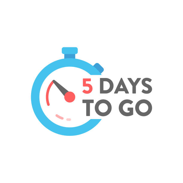 illustrazioni stock, clip art, cartoni animati e icone di tendenza di cinque giorni per andare badge. conto alla rovescia timer vector design. - countdown