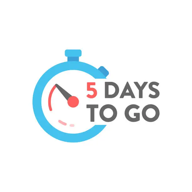 Vector illustration of Five Days To Go Badge. Countdown Timer Vector Design.