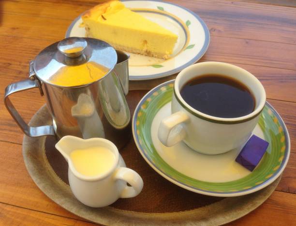 Lunch Dinner - Coffee and Cake Milk Cream Cheesecake stock photo