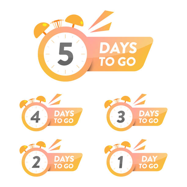 Days To Go Badge Set. Countdown Timer Vector Design on White Background. Scalable to any size. Vector Illustration EPS 10 File. countdown stock illustrations