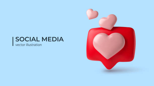 ilustraciones, imágenes clip art, dibujos animados e iconos de stock de las redes sociales como concepto de icono. comentario y seguidor. icono realista de amor en 3d. - love