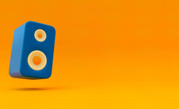 istock Blue music speakers on orange background. Minimalism concept. 3d rendering 1367526000