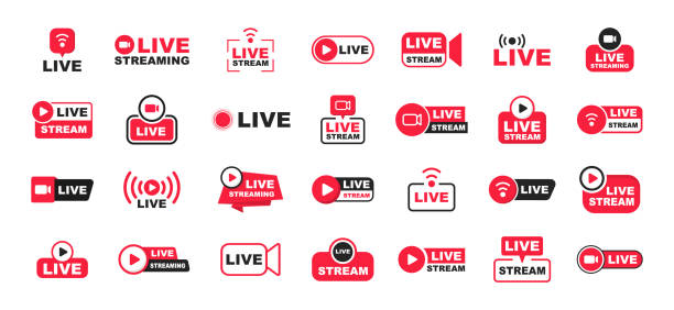 Live streaming icon set. Live broadcasting buttons and symbols. Set of online stream icons. Live stream logo. Social media. Vector illustration. Live streaming icon set. Live broadcasting buttons and symbols. Set of online stream icons. Live stream logo. Social media. Vector illustration. live stock illustrations