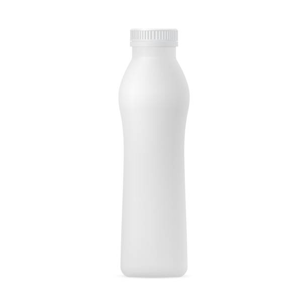 istock Realistic 3d vector mockup of a plastic package for milk, yogurt, dairy drinks with a lid on white background. Template of a bottle for liquid. 1367534973