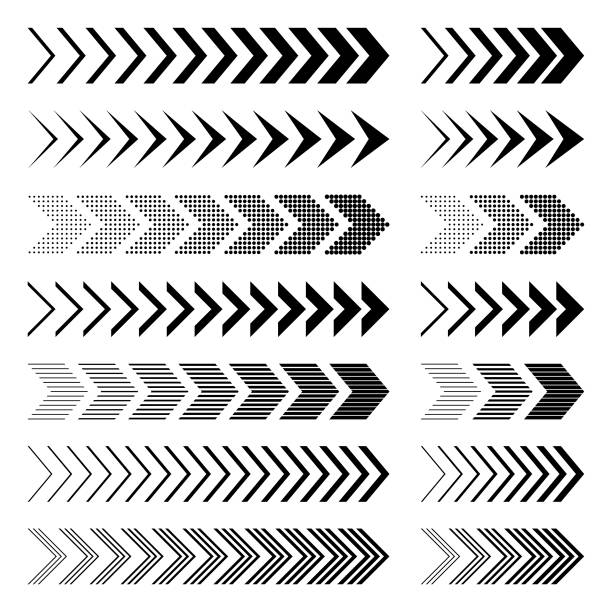 Arrows Set of arrows. Vector design elements, different shapes. road chevron warning signs stock illustrations
