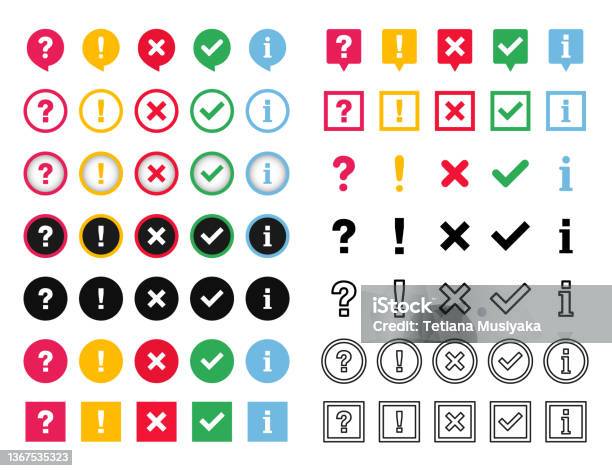 Icon Set Of Check Mark Cross Question Mark Exclamation Point Information  Icon Faq Sign Tick Question Information And Answers Mark Help Symbol Vector  Illustration Stock Illustration - Download Image Now - iStock