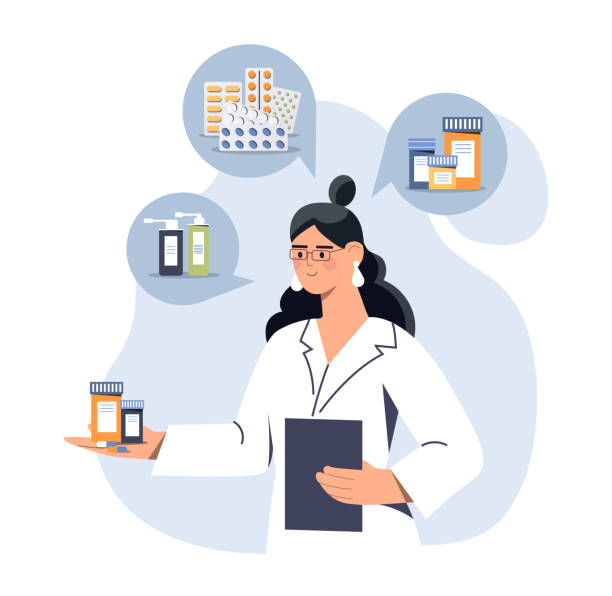 ilustrações de stock, clip art, desenhos animados e ícones de pharmacist woman concept - pharmacist pharmacy pill medicine