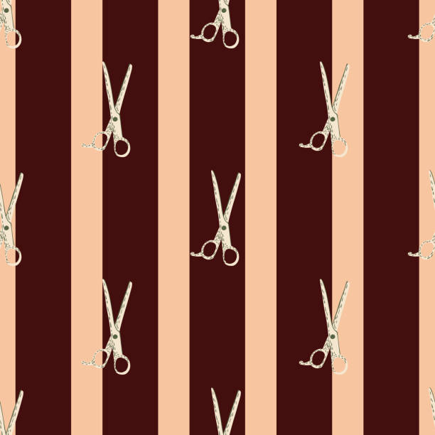 Scissors seamless pattern. Retro salon background. Scissors seamless pattern. Retro salon background . Repeated texture in doodle style for fabric, wrapping paper, wallpaper, tissue. Vector illustration. scissors cutting wrapping paper stock illustrations