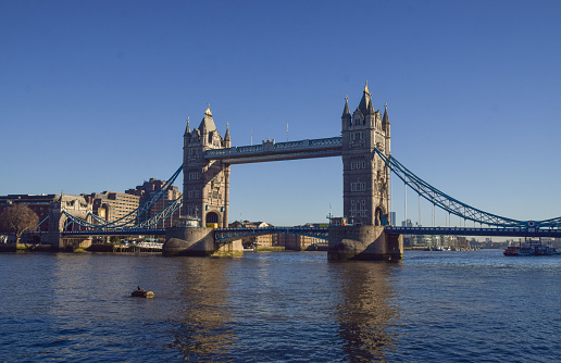 London, UK - January 13 2022: Tower Bridge and River Thames on a clear, sunny day
