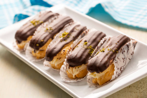 istock Traditional french eclairs with chocolate. 1367538437