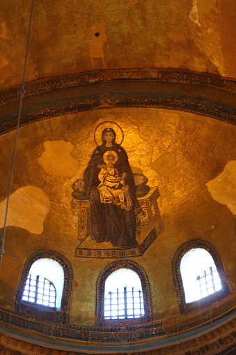 Istanbul, Turkey - 25 september 2013 : Famous christian fresco wall painting inside on Hagia Sophia in Istanbul.